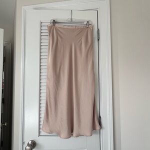 Commense Shiny Cream Midi Skirt with Side Zip and Half Slip